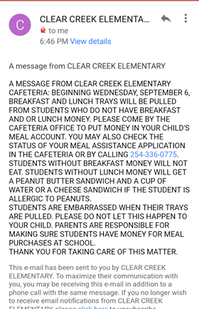 Lunch shaming email